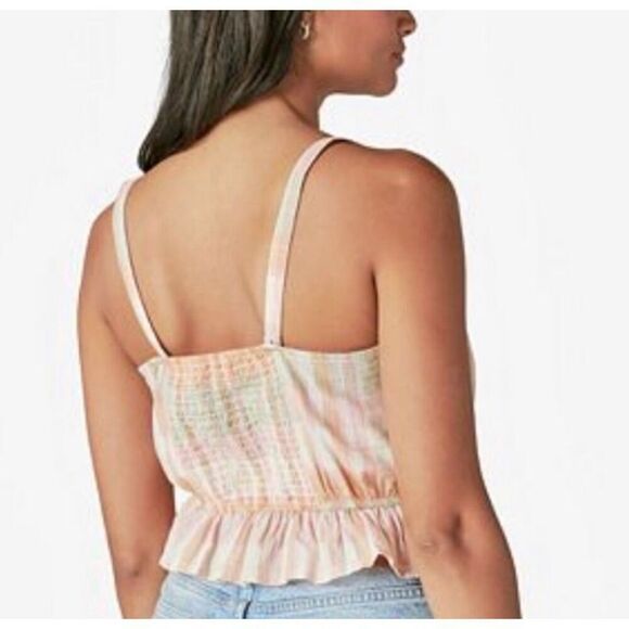 Lucky‎ Brand Plaid Peplum Cami Top Sleeveless Blouse Ruffle Trim - Picture 3 of 8